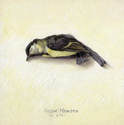 Dit mooie koolmeesje kreeg ik van een vriend van me; hij wist dat ik dit mooie vogeltje nog niet geschilderd had. Ik schilder meestal heel andere dingen, maar zoiets moois kun je niet laten liggen. Ik heb me laten vertellen dat dit een mannetje is, ik weet niet of dat klopt.

Deze 'birdpic' is gemaakt met olieverd, zo'n 15 x 15 cm, op een paneeltje.
