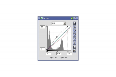 Curves van de aangepaste grutto:

Stap 1 Rood naar beneden getrokken, minder in het donkere deel
Stap 2 Blauw heel licht omhoog
Stap 3 Groen heel licht omhoog
Stap 4 RGB omhoog
Stap 5 Het hele histogram nog wat uitgerekt.